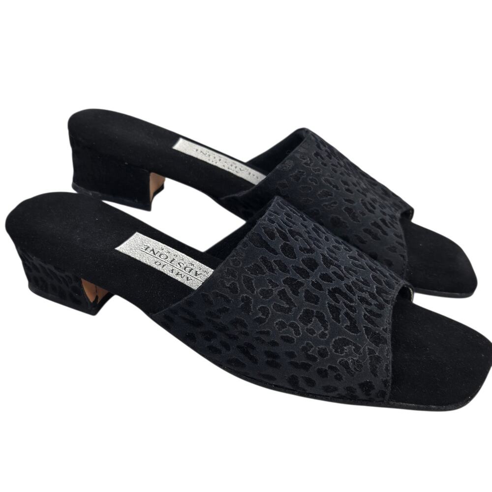 Amy Jo Gladstone VTG Slides Slippers Block Heel Size M 7-8 Black Leopard Cheetah